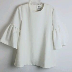 Edit bell sleeve round neck top Sz S White Modest Formal Preppy